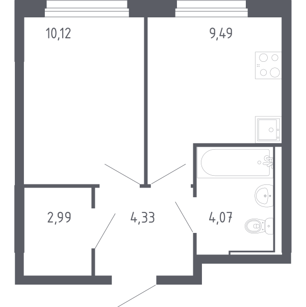Планировка: 1-комнатная 31 м² в ЖК Чаркова 72, Мыс