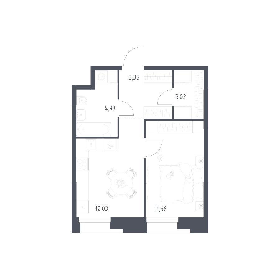 Купить 1-комнатную планировку №341 в корпусе №2.2 в ЖК «Тропарево Парк ...