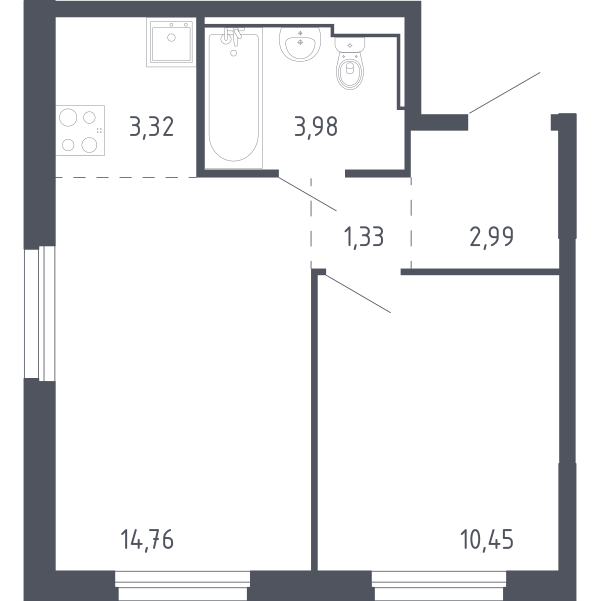 Планировка: Евродвушка 36.3 м² в ЖК Чаркова 72, Мыс