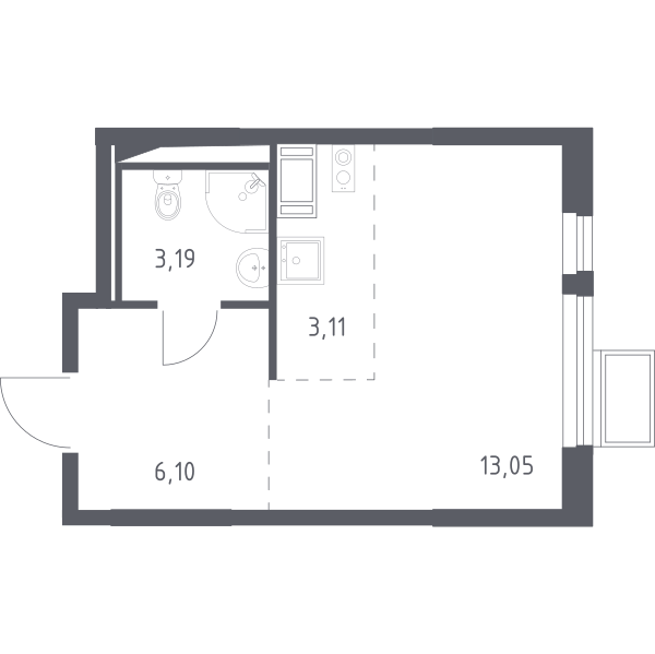 Купить 1-комнатную студийную квартиру №296 в корпусе №4.1 в ЖК «Горки ...