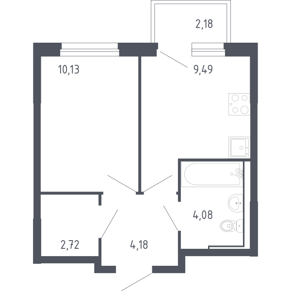 Планировка: 1-комнатная 30.8 м² в ЖК Чаркова 72, Мыс