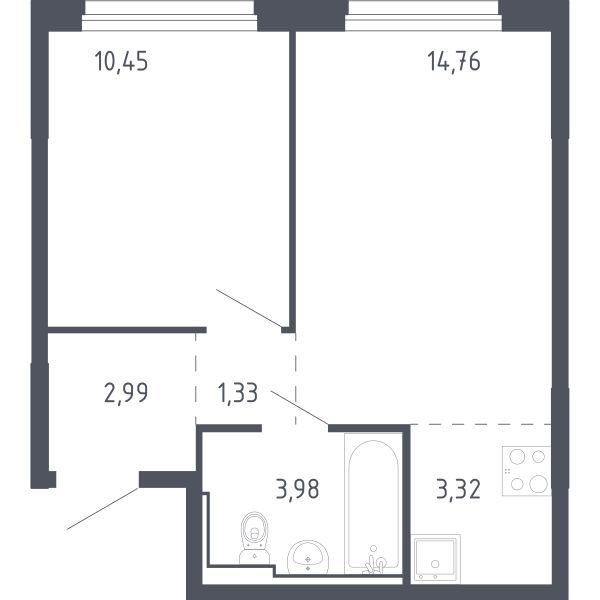 Планировка: Евродвушка 36 м² в ЖК Чаркова 72, Мыс