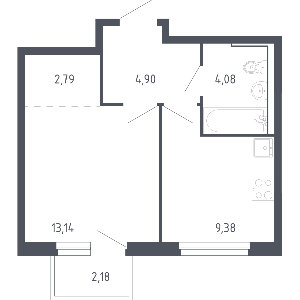 Планировка: 1-комнатная 34.5 м² в ЖК Чаркова 72, Мыс