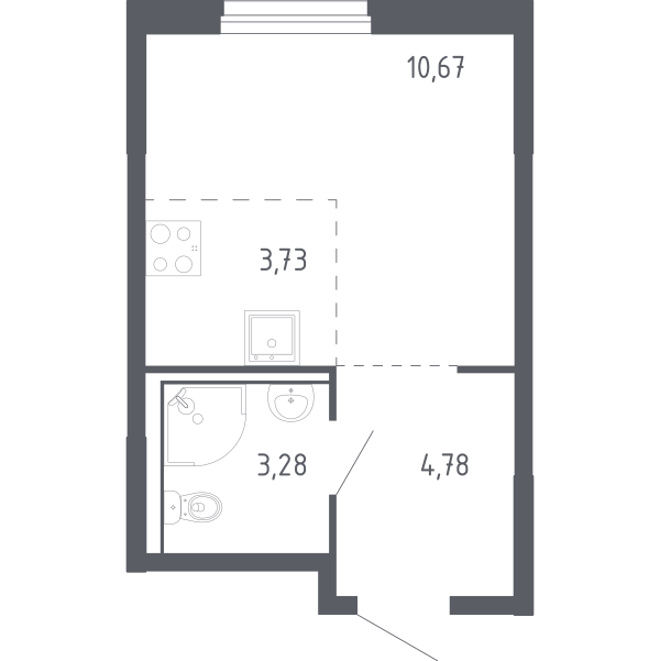 Планировка: Студия 22.1 м² в ЖК Чаркова 72, Мыс