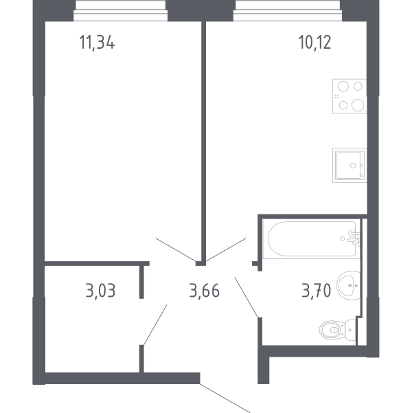 Планировка: 1-комнатная 31.4 м² в ЖК Чаркова 72, Мыс