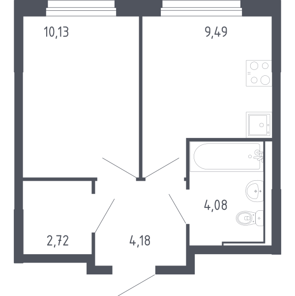 Планировка: 1-комнатная 30 м² в ЖК Чаркова 72, Мыс
