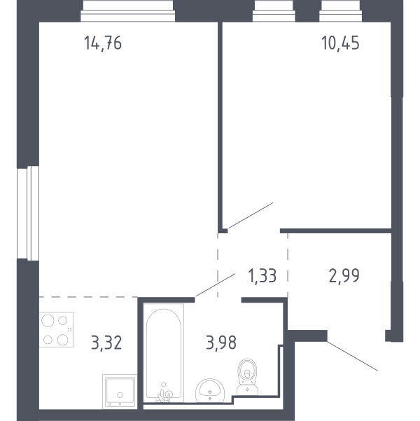 Планировка: Евродвушка 36.3 м² в ЖК Чаркова 72, Мыс