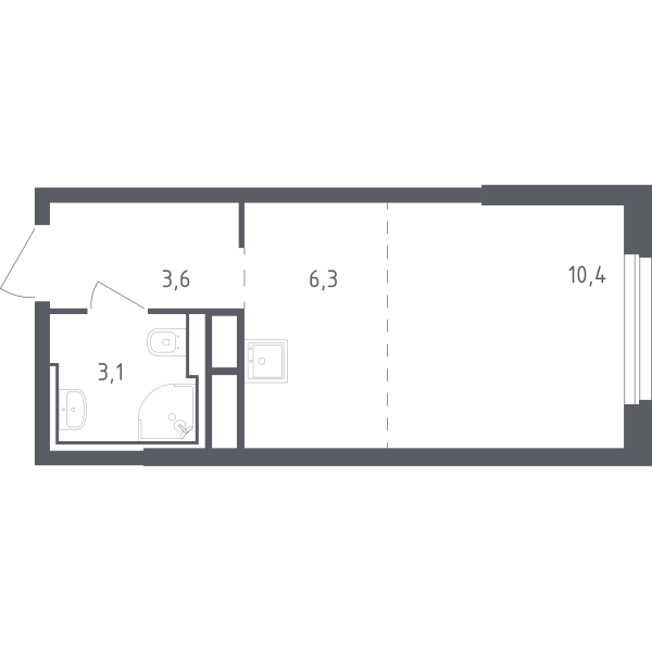 Купить 1-комнатную студийную планировку №261 в корпусе №24 в ЖК ...